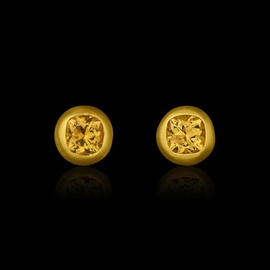 Yellow Beryl Button Post Earrings