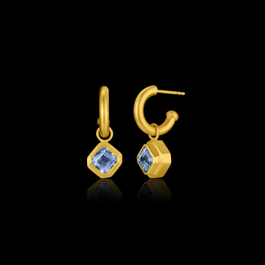 Antique Asscher-Cut Sapphire Pendant Roman Hoop Earrings