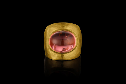 Peach Tourmaline Domed Ring Band