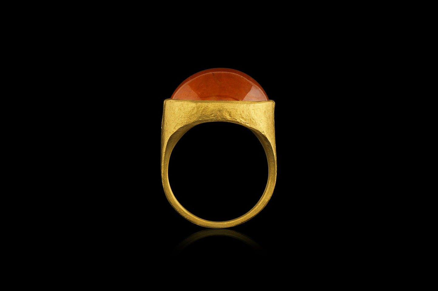 Mandarin Garnet Cabochon Roman Signet Ring with 2 white diamonds side view