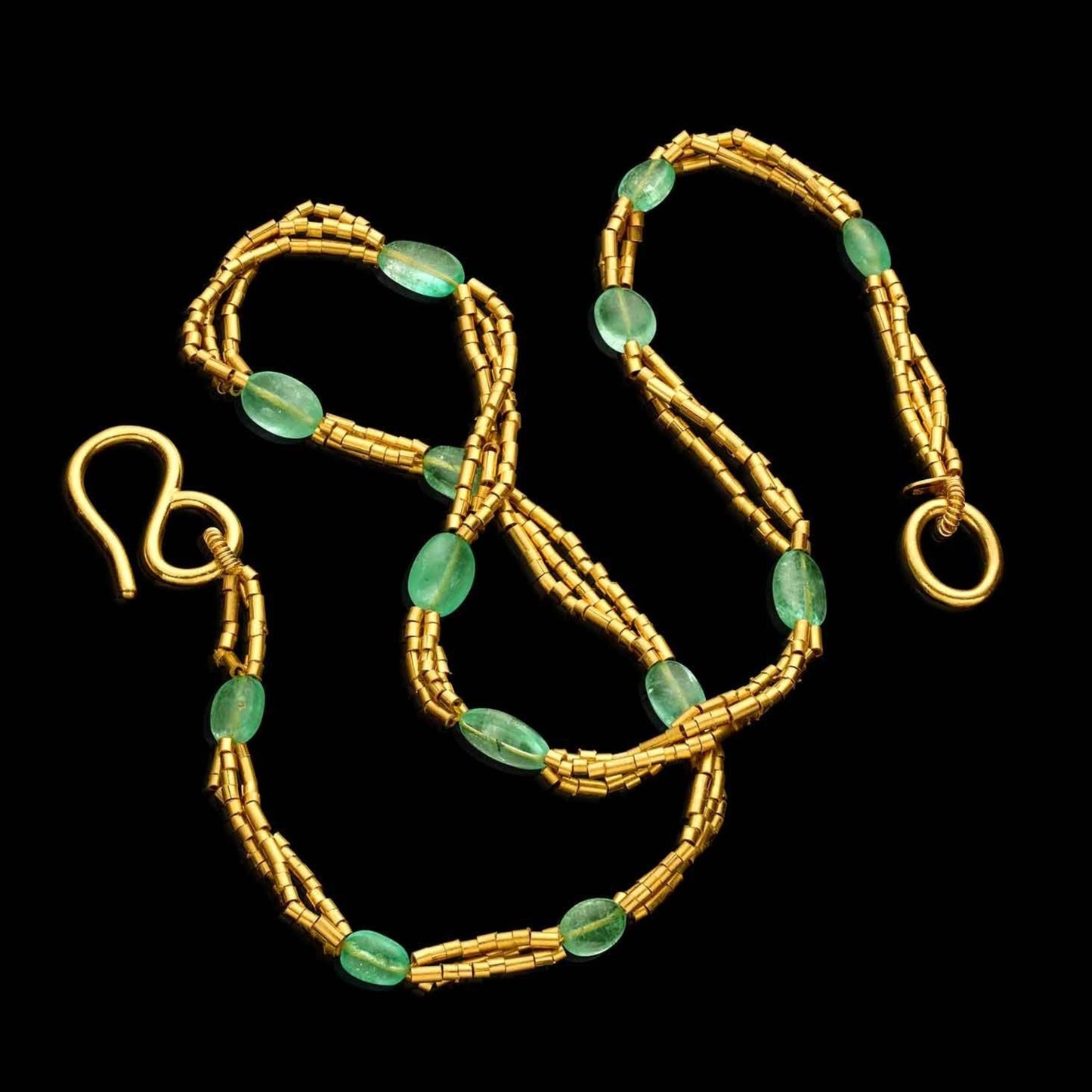 Emerald and Gold Bead Multi Strand Necklace