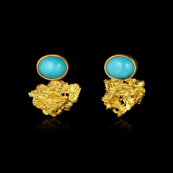 Australian Gold Nugget and Turquoise Earring