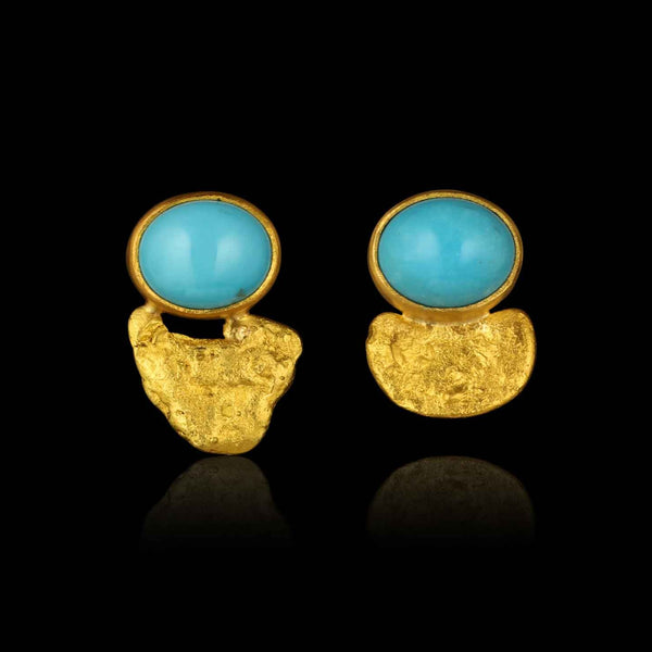 Yukon Gold Nugget and Turquoise Earring