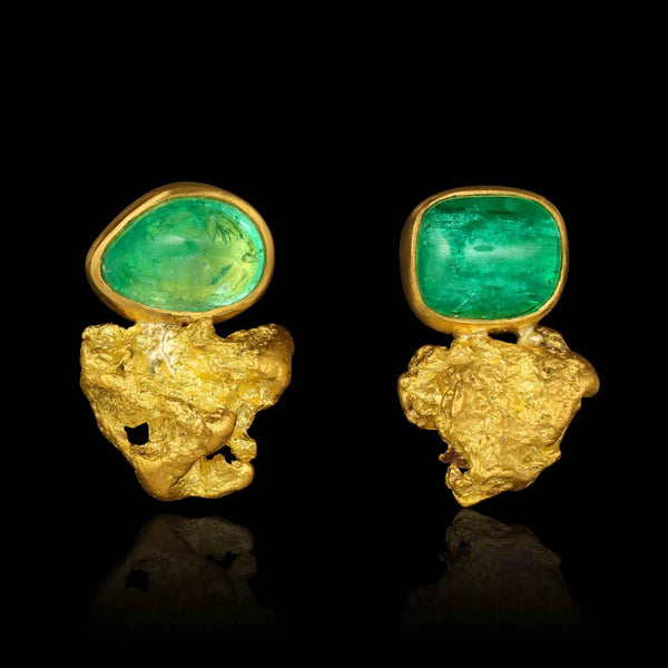 Australian Gold Nugget and Emerald Earring