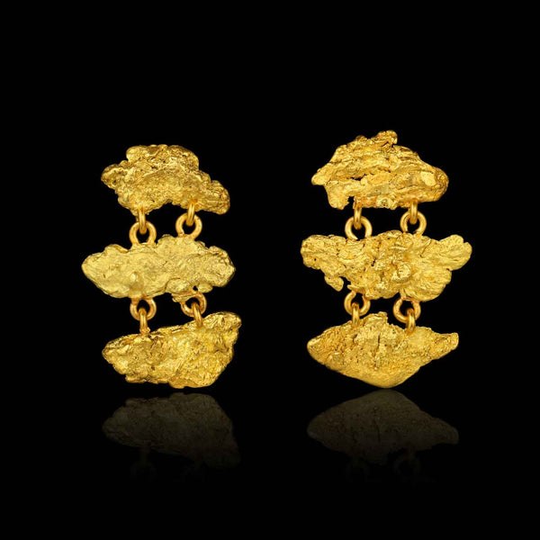 Australian Gold Nugget Triple Drop Post Earring
