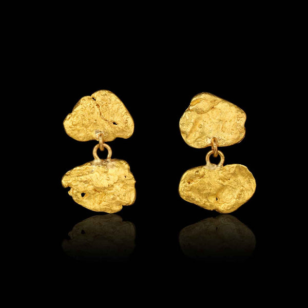 Yukon Gold Nugget Double Horizontal Post Earring