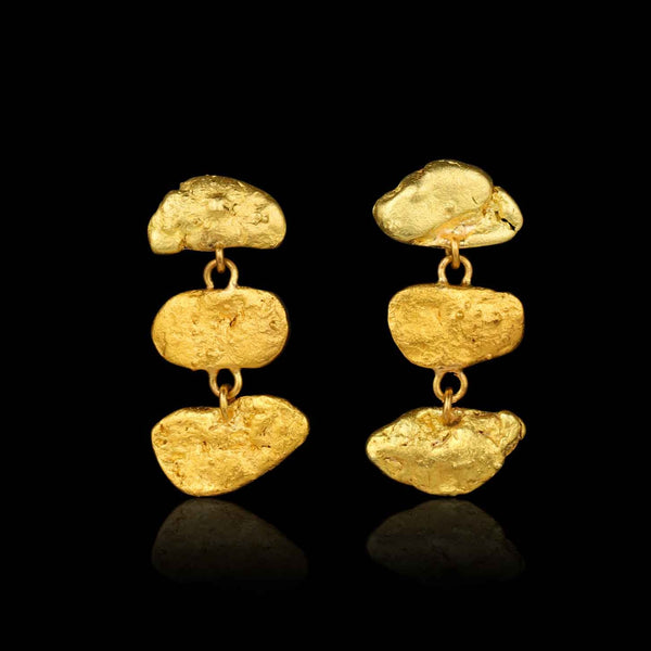Yukon Gold Nugget Triple Horizontal Post Earring
