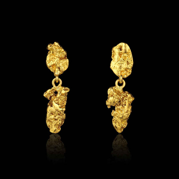 Australian Gold Nugget Double Drop Post Earring