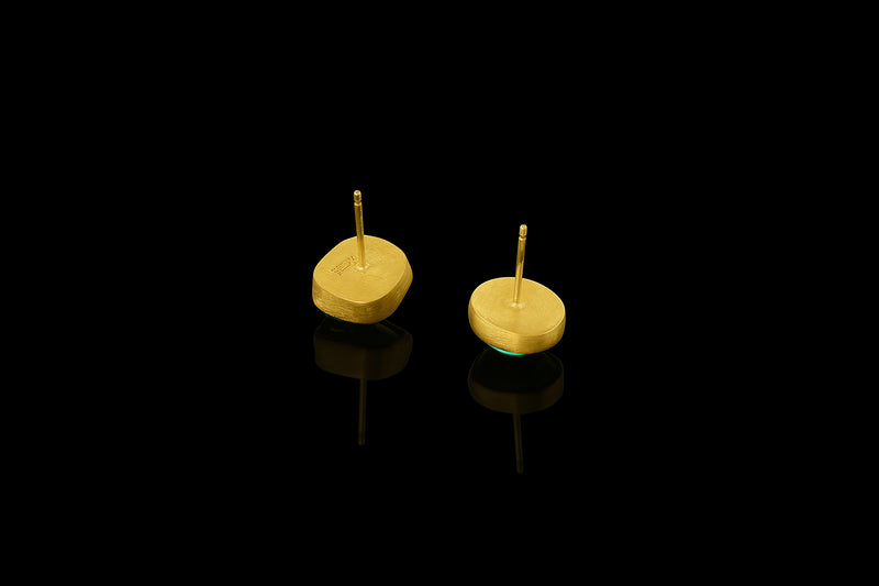 Tumbled emerald drop earrings. Post back.  Back view.