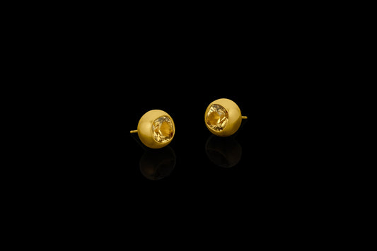 Yellow Beryl Button Post Earrings