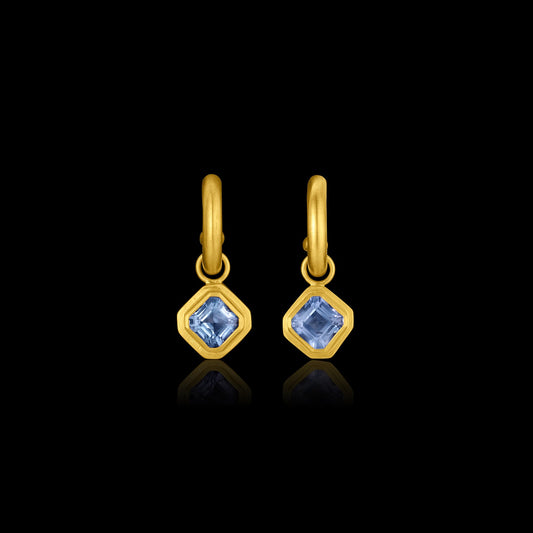 Antique Asscher-Cut Sapphire Pendant Roman Hoop Earrings