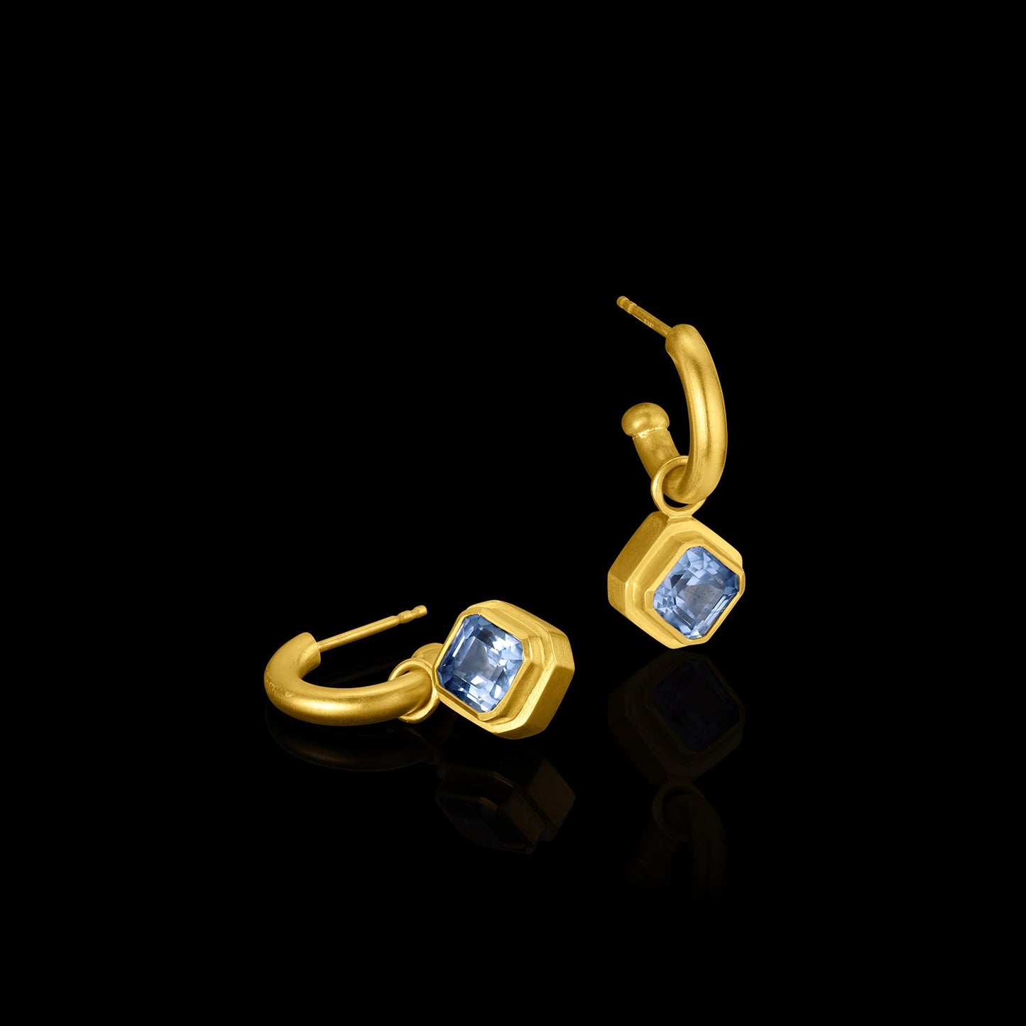 Antique Asscher-Cut Sapphire Pendant Roman Hoop Earrings