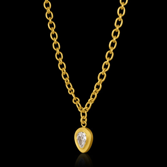 Pear-Shaped Antique Diamond Drop Pendant Necklace