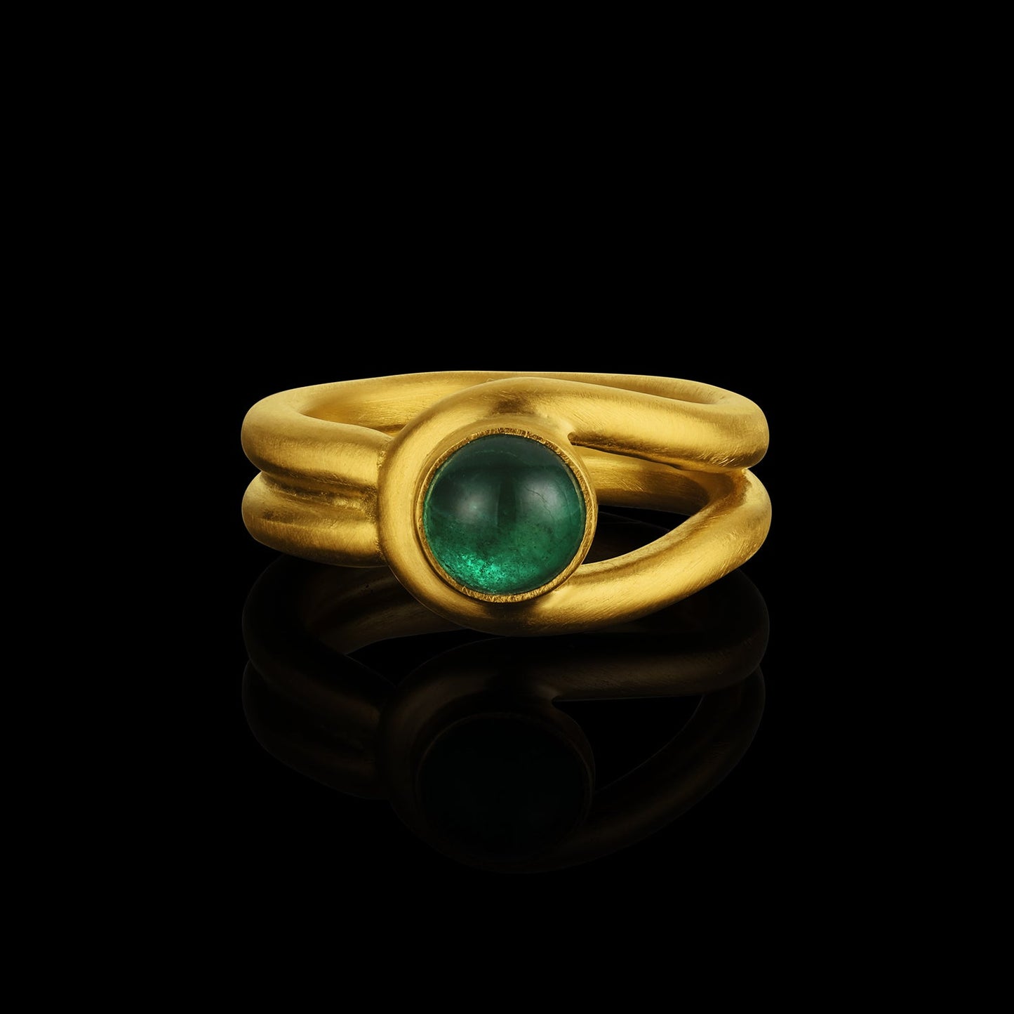 Emerald Cabochon Button Ring