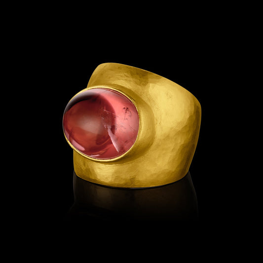 Peach Tourmaline Domed Ring Band