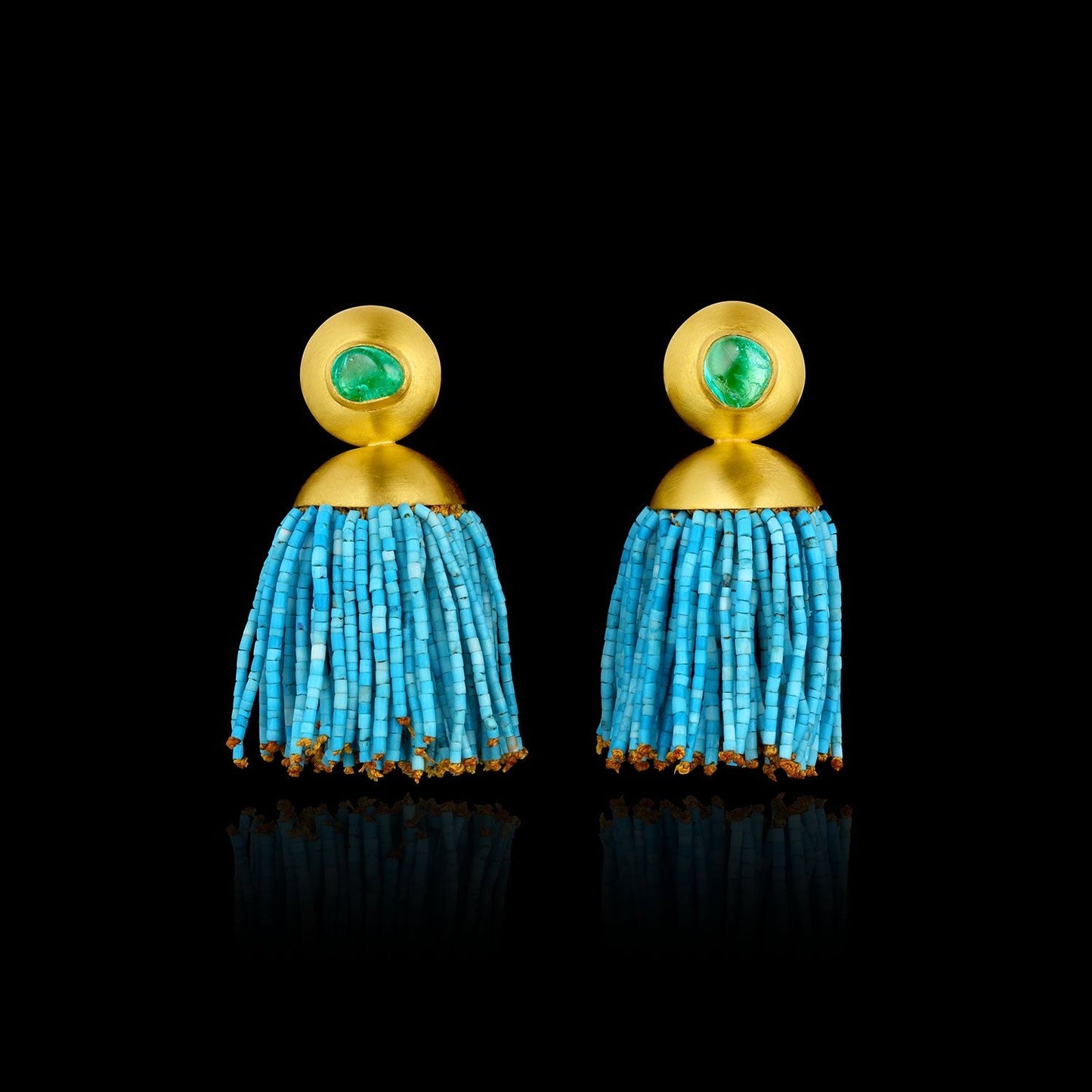 Emerald and Turquoise Tassel Earring