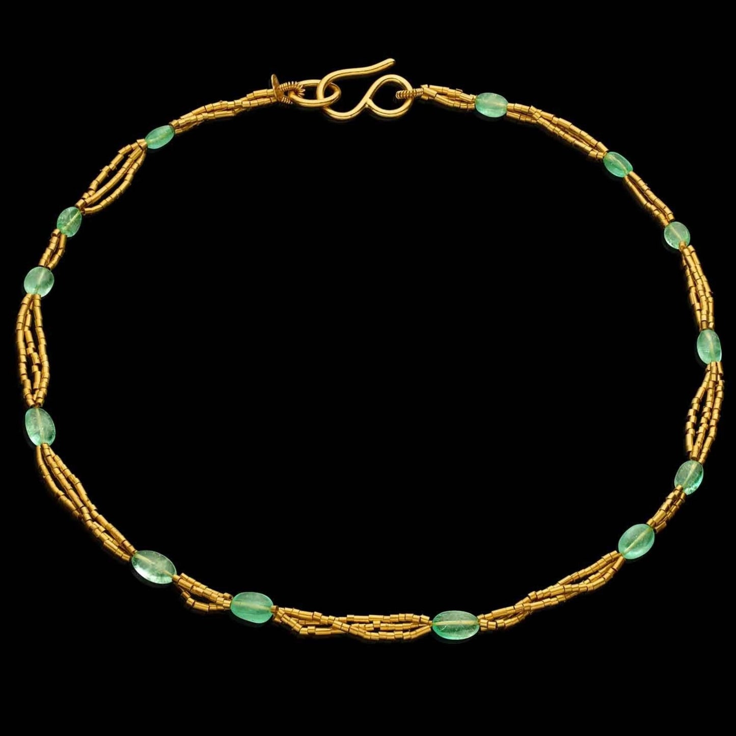 Emerald and Gold Bead Multi Strand Necklace