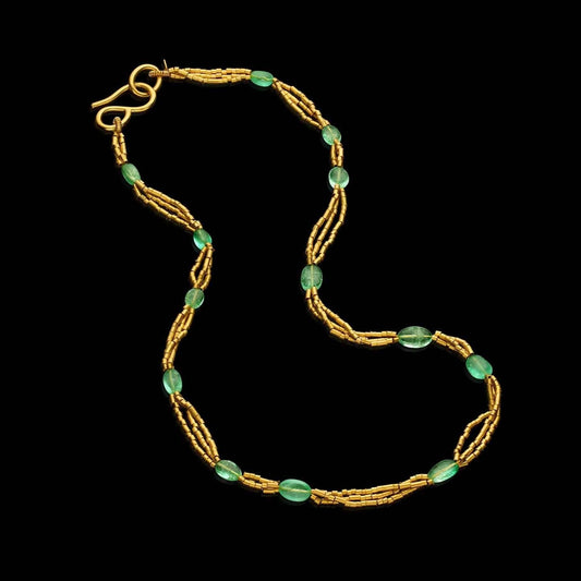 Emerald and Gold Bead Multi Strand Necklace