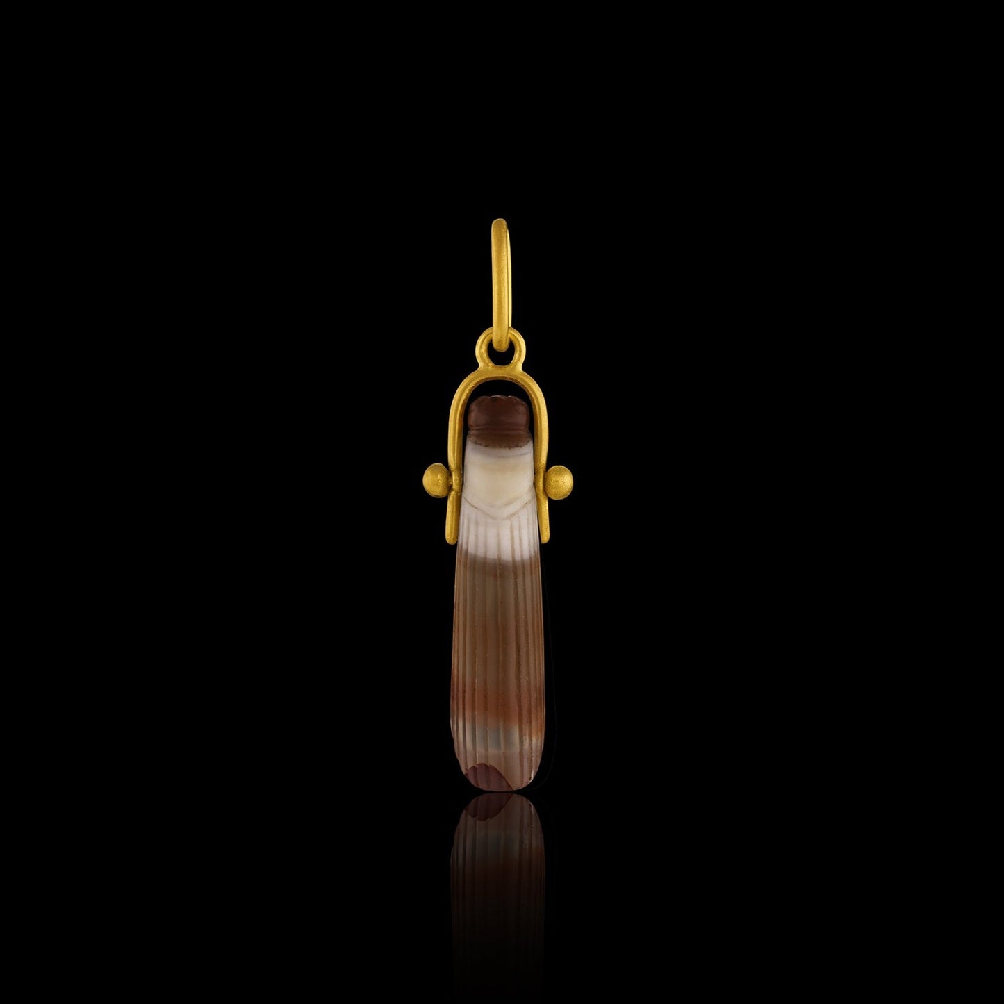 Ancient Greek Agate Grasshopper (c. 300-200 BCE) suspended from a modern gold bail.
