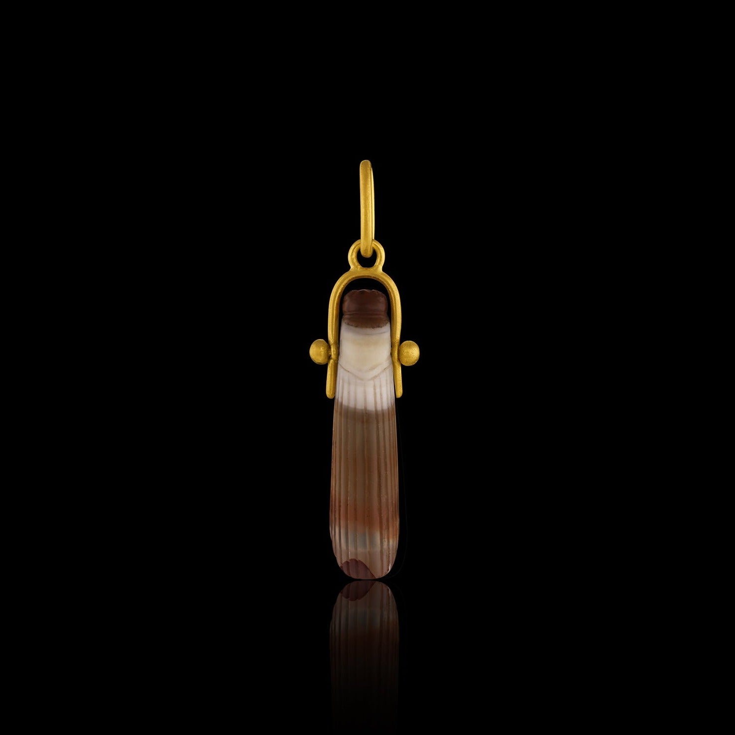Ancient Greek Agate Grasshopper (c. 300-200 BCE) suspended from a modern gold bail.