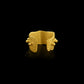 An ear cuff formed from a hammered sheet of gold, accented with a spine of gold balls, featuring an organic edge inspired by papyrus, the reed paper used by the ancient Egyptians. 