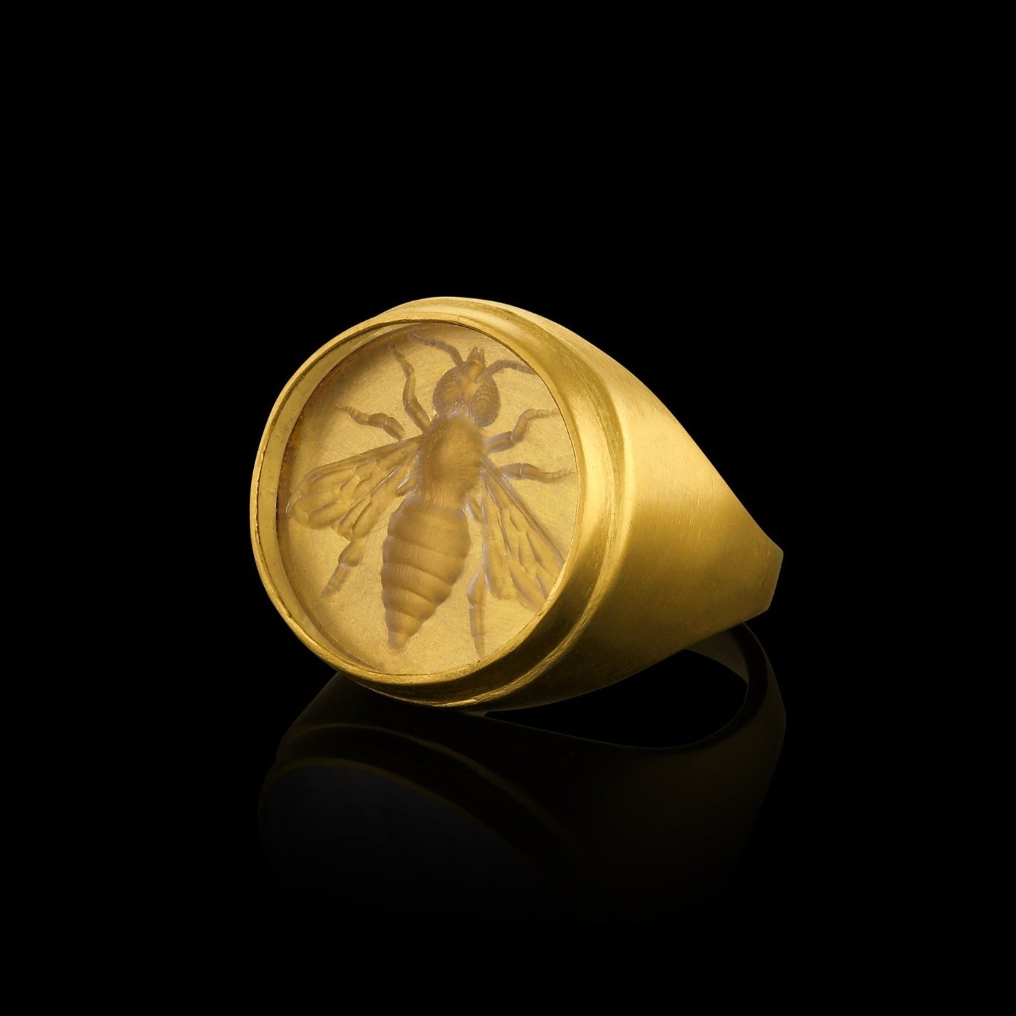 Rock Crystal Bee Intaglio Tablet Signet Ring