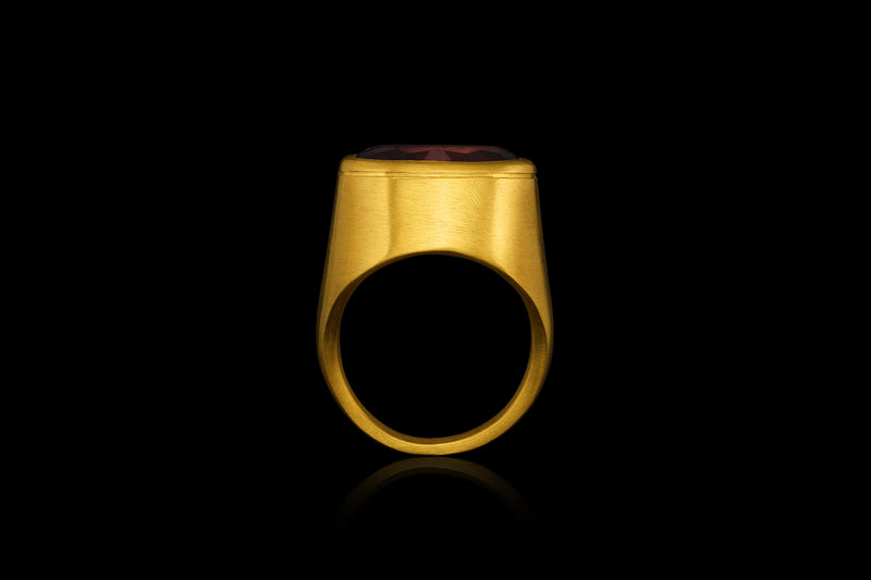 Whiskey Tourmaline Faceted Medici Signet Ring Side View