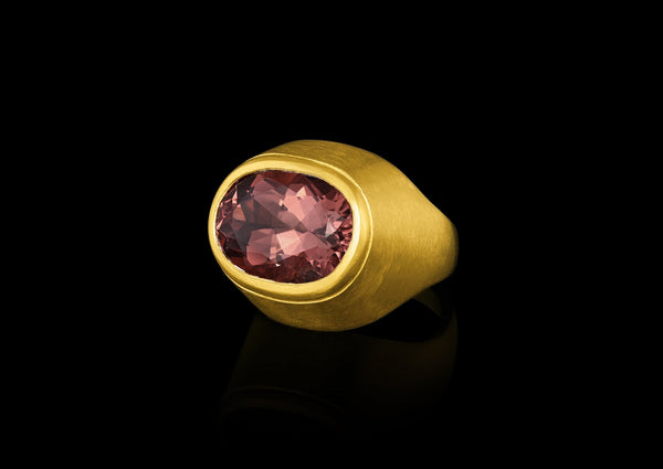 Whiskey Tourmaline Faceted Medici Signet Ring