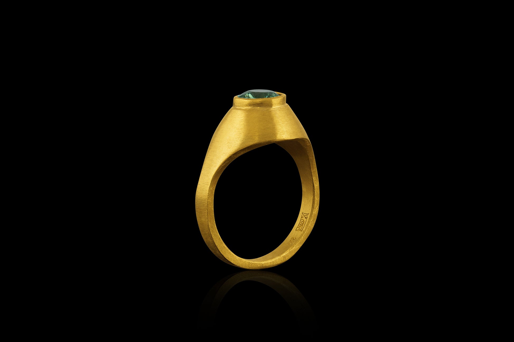 Woodland Tsavorite Garnet Norse Signet Ring Side View